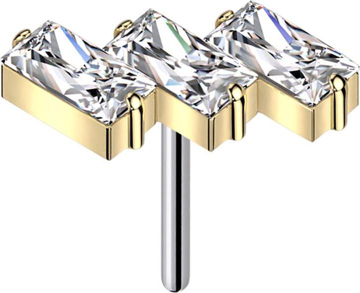 Produktbild Star Piercing Threadless drei rechtecke vergoldet Kristalle silber (ohne Messing, Titan G23)