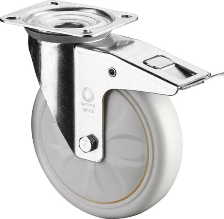 Produktbild BS Rollen Lenkrolle Rad-Ø 125 mm Tragfähigkeit 450 kg mit Feststeller Kunststoff 135x110mm weiss