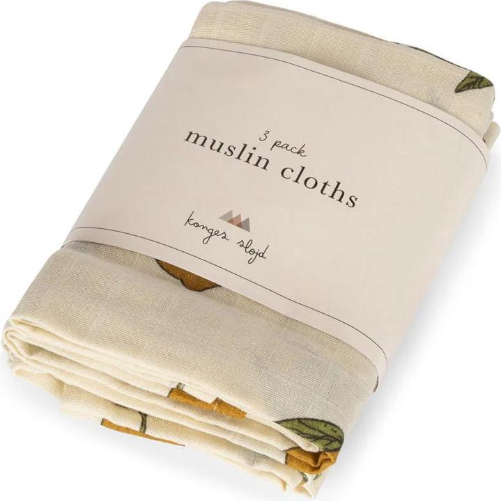 Actual product image Konges Slojd Muslin cloths lemons GOTS set of 3 (65 cm, 65 cm)