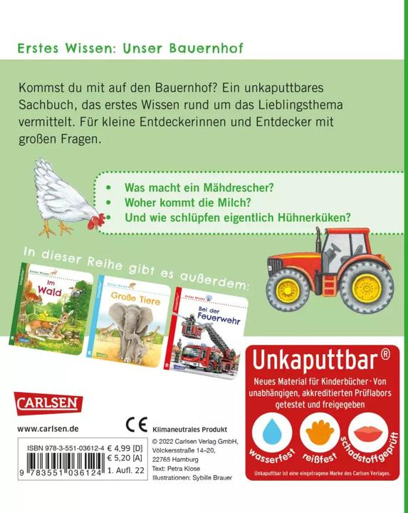 Actual product image Unkaputtbar: Erstes Wissen: Unser Bauernhof (German, Petra Klose, 2022)