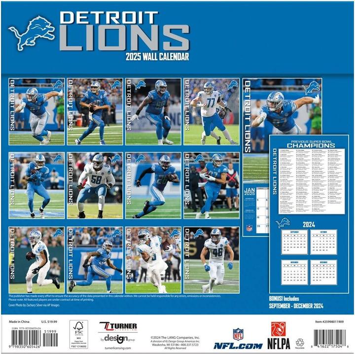 Actual product image NFL - Detroit Lions - 30.5 x 30.5 cm team wall calendar 2025 (30.5 x 30.5 cm, French, Italian, Spanish, German, English)