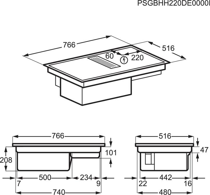 Image du produit AEG COLI84FHXB Table de cuisson autoportante avec hotte aspirante intégrée / Série 6000 Bridge XT /
