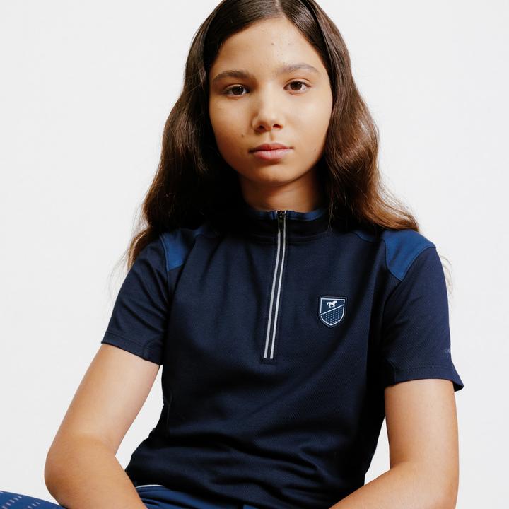 Actual product image Fouganza Riding polo shirt children zip short sleeve - 500 dark blue (122)
