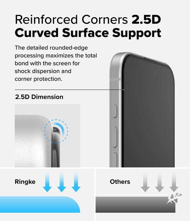Produktbild Ringke Screen Protector for iPhone 16 / 15 EASY SLIDE TEMPERED GLASS 2 pack, w installation Jig (2 Stück, Apple iPhone 16)