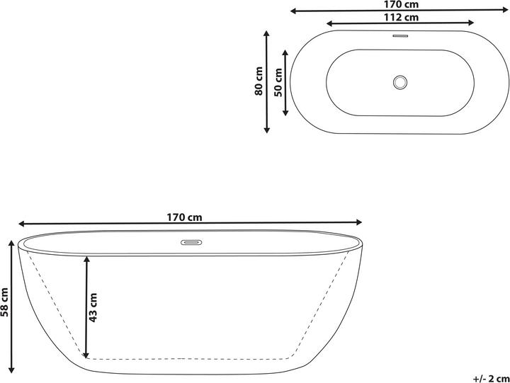 Actual product image Beliani Bathtub freestanding burgundy oval 170 x 80 cm CARRERA (240 l, 80 cm, 170 cm)