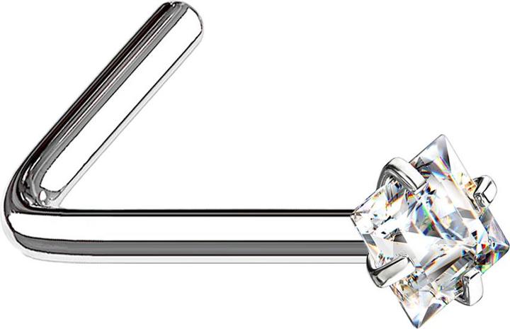 Actual product image Star Piercing Nasenstecker gewinkelt silber quadratischer Kristall silber gefasst (Surgical steel 316L, without brass)