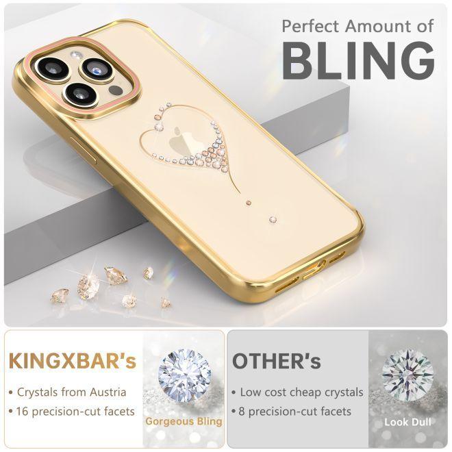 Image du produit Kingxbar Coque en silicone Wish Series avec cristaux pour iPhone 15 Pro - or (Apple iPhone 15 Pro)