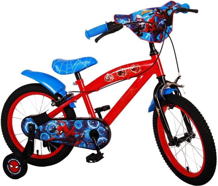 Produktbild Spiderman Marvel 16 Zoll Kinderfahrrad blau/rot mit zwei Handbremsen - Sicherheit, Komfort und Spass