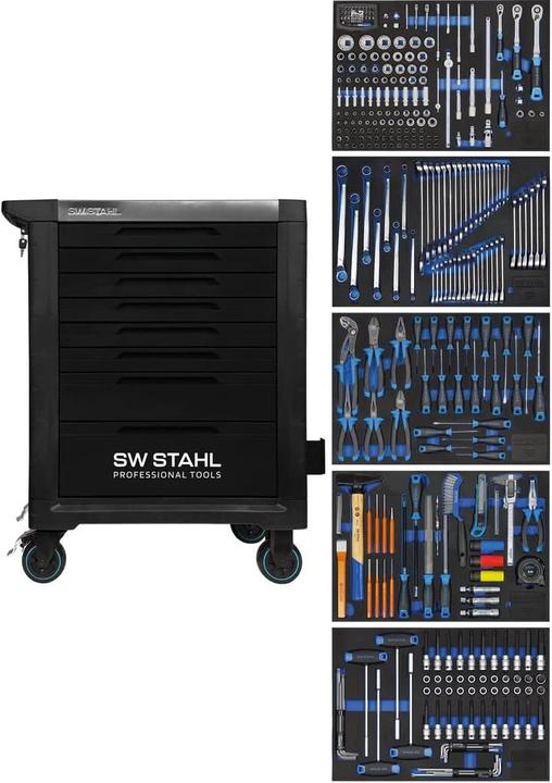 Actual product image SW-Stahl Z3111 Professional workshop trolley TT801 black I 8 drawers I 5 drawers filled I 341 parts (341 x)