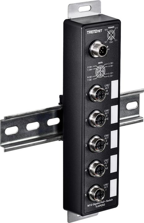 Produktbild Trendnet TI-XPG50 PoE+ Railway Switch 5-Port Industrial EN50155 M12 Gigabit (6 Ports)