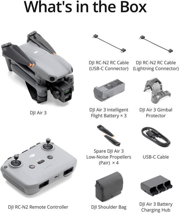 Produktbild DJI Air 3 Fly More Combo (RC-N2) (46 min, 720 g, 48 Mpx)