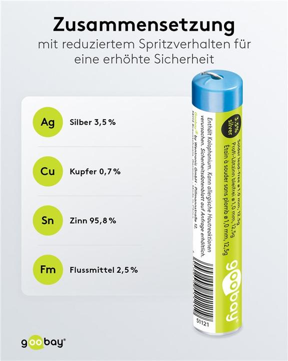 Image du produit Goobay Étain de soudure professionnel sans plomb, ø 1,0 mm, 12,5 g (Souder)