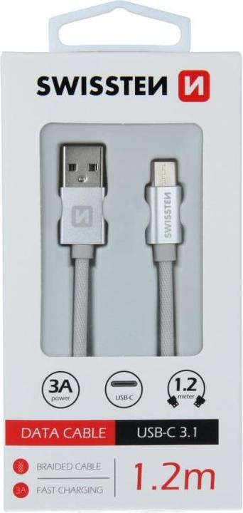 Produktbild Swissten Datenkabel Textil USB / USB-C 1.2 M (1.20 m, USB 3.2 Gen 1)