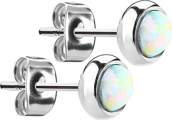 Hollywood Body Jewelry Ohrstecker silber mit Opal weiss (Chirurgenstahl 316L, ohne Messing)