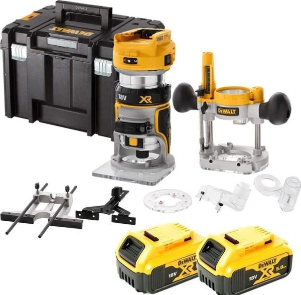 DeWalt DCW 604 P2 Affleureuse/Défonceuse sans fil 18V 55 mm + 2x Batteries 5,0Ah + Chargeur + Coffre