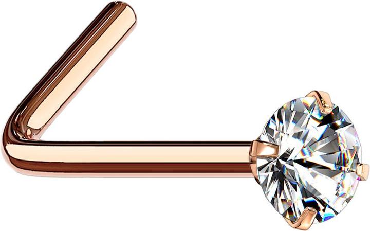 Produktbild Star Piercing Nasenstecker gewinkelt rosegold runder Kristall silber gefasst (Chirurgenstahl 316L)