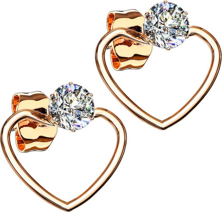 Star Piercing Ohrring rosegold mit Kristall Anhänger Herz (ohne Messing, Chirurgenstahl 316L)