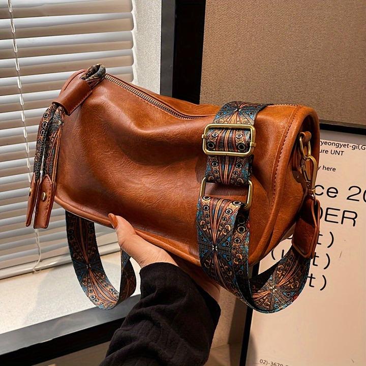 Produktbild Only-Bags.Store Graphic Pattern Zipper Crossbody Bag, Stilvolle Umhängetasche mit breitem Riemen, Vintage Daily