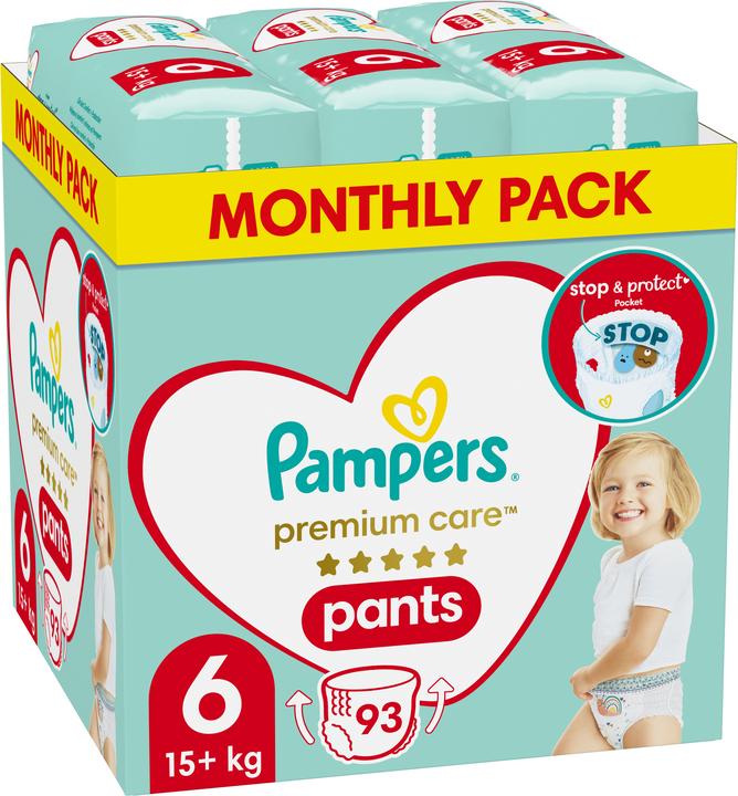 Produktbild Pampers Premium Care 6 Size Diapers-Panties, 93 Diapers, 15kg + (Gr. 6, Monatsbox, 93 Stück)