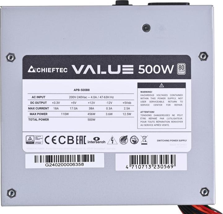 Immagine prodotto Chieftec SERIE VALUE APB-500B8 - Alimentatore (interno) (500 W)