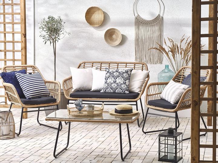 Immagine prodotto Beliani Set da salotto in rattan naturale con cuscini a 4 posti Nero MINORI