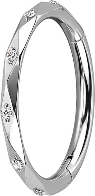 Star Piercing Micro Segmentring klappbar silber facettiert mit Kristallen silber (ohne Messing, Titan G23)