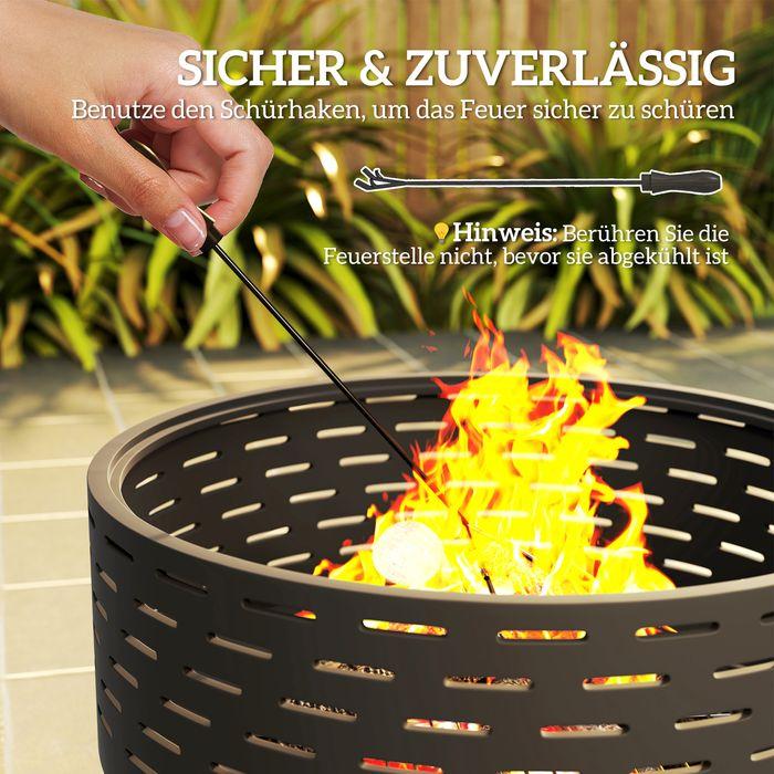 Immagine prodotto Swisshandel24 3in1 Feuerschale Ø60x39cm Edelstahl Grillrost Schürhaken Funkenschutz Holzoptik Kohlegrau (60 cm)