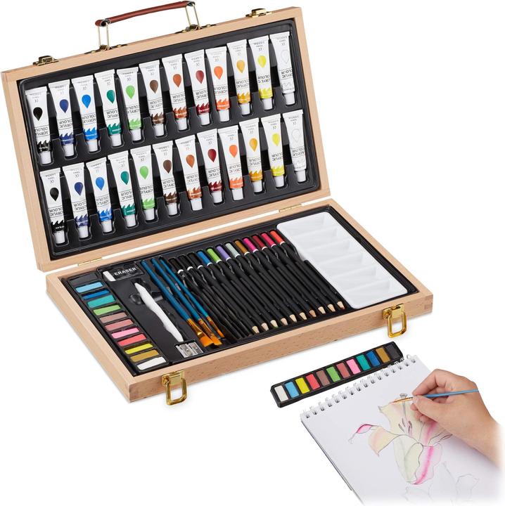 Relaxdays Valigetta con kit da pittura e disegno (Marrone chiaro)