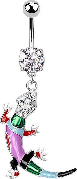 Produktbild Star Piercing Banane silber mit Kugel und Kugel Kristall silber Anhänger Eidechse (Chirurgenstahl 316L, Messing)