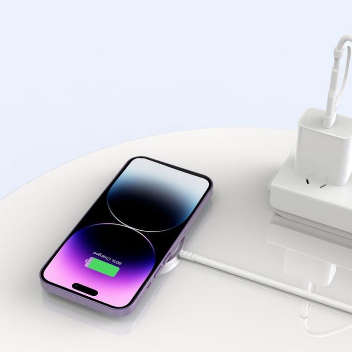 Produktbild Tech-Protect QI15W-A25 inductive MagSafe 15W charger with USB-A / USB-C cable - white (15 W)