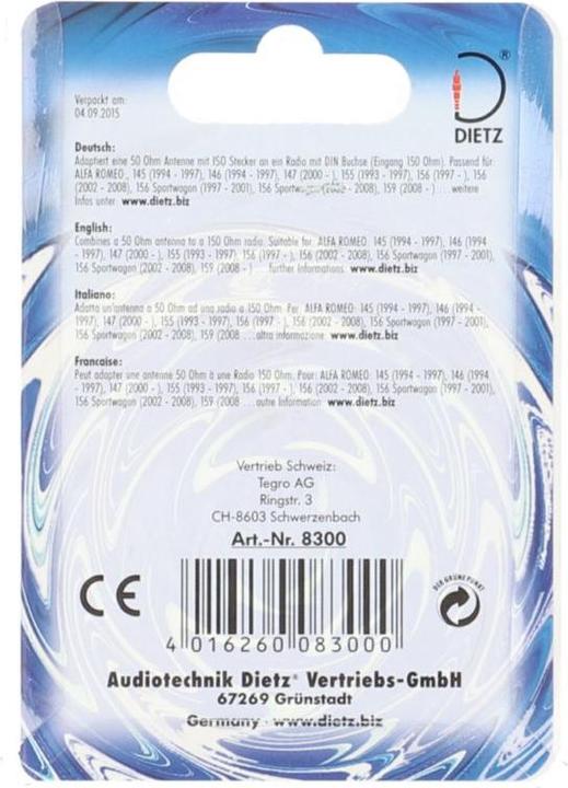 Valori nutrizionali e ingredienti Dietz Adattatore per antenna