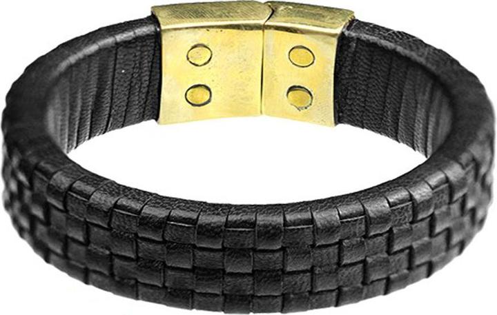 Image du produit Star Piercing Bracelet en cuir noir tressé Carreau (21 cm, Laiton, Cuir)