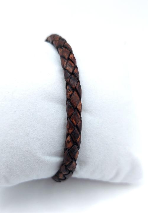 Actual product image Thomss Leather bracelet No.23 unisex leather brown & stainless steel clasp circumference 19.7cm (19.70 cm, Stainless steel, 100% leather)