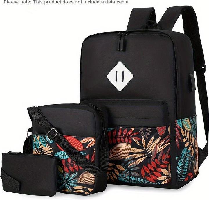 Image du produit Only-Bags.Store Classique modèle de feuilles sac à dos ensemble, sac à dos de stockage de grande capacité avec carré