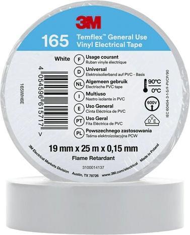 Actual product image 3M 165WH6E Insulating Tape White 19mmx25m (19 mm)