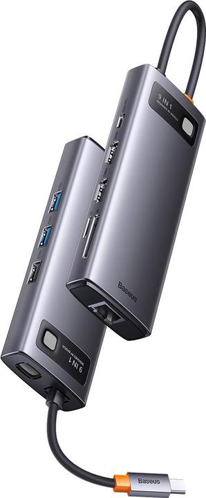Actual product image Baseus Metal Gleam Series 9-in-1 Multifunctional Type-C HUB Docking Station Gray Type-C to HDMI*2+USB3.0*2 (USB-C, 9 Ports)