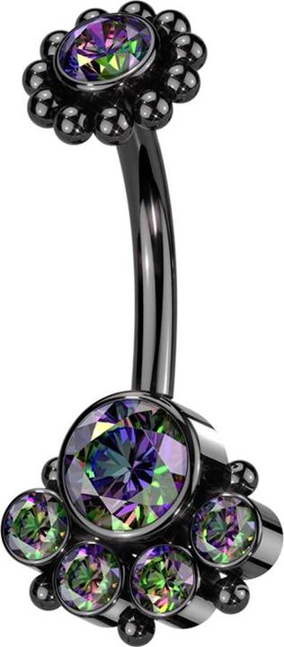 Hollywood Body Jewelry Banane Innengewinde schwarz mit Kugelblume schwarz Kristall dunkel multicolor und grosser vier klein (Chirurgenstahl 316L, ohne Messing)