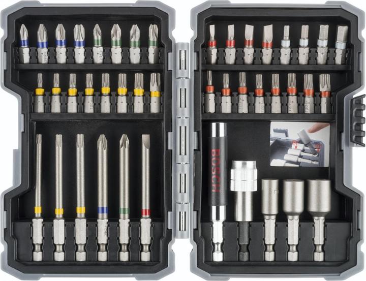 Produktbild Bosch Professional Zubehör Bits-Satz mit Klingenhalter - 43 Stk (Innensechsrund TX M10, Innensechsrund TX M15, Innensechsrund TX M20, Innensechsrund TX M30, Kreuz Phillips PH M1, Kreuz Phillips PH M2, Kreuz Pozidriv PZ M2, Kreuz Phillips PH M3, Innensechsrund TX Mit Loch M25, Innensechsrund TX mit Loch M27, Innensechsrund TX M25, Innensechsrund TX M27)