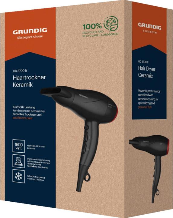 Image du produit Grundig HD 3700 B sèche-cheveux 1800 W, sèche-cheveux, 3 réglages de température et 2 réglages de débit