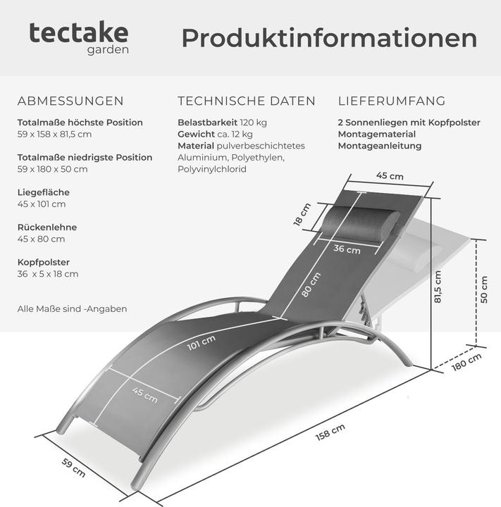Image du produit tectake 2x Bains de soleil (158 cm)