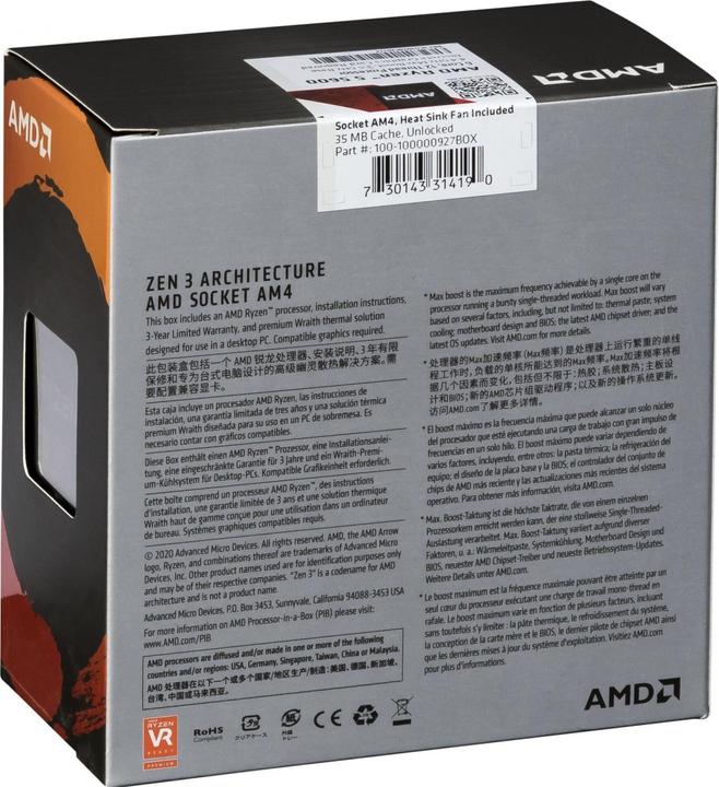 Image du produit AMD Ryzen 5 5600 (AM4, 3.50 GHz, 6 -Core)