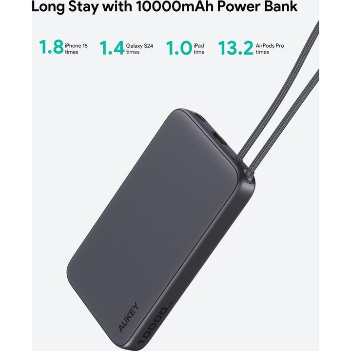Image du produit Aukey SPARK SLING - Banque de puissance (10000 mAh, 22.50 W, 38.50 Wh)