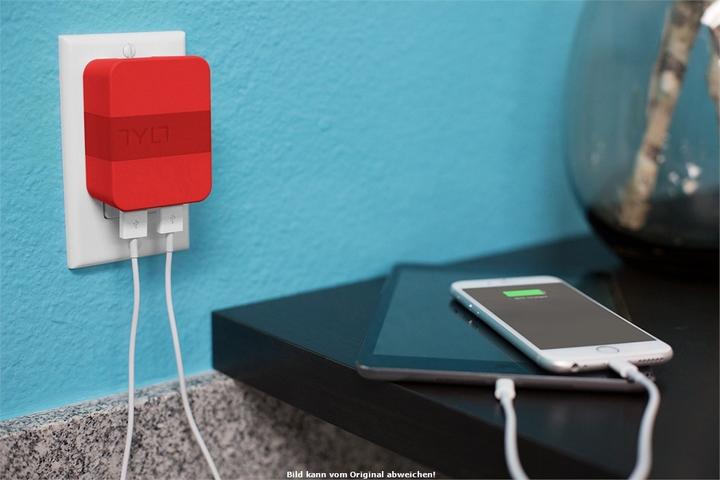 Actual product image Tylt Travel Adapter Dual USB Red