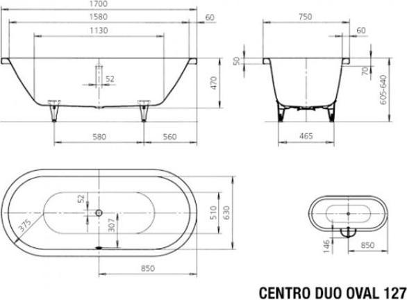 Produktbild Kaldewei Centro Duo Oval 127 170x75cm