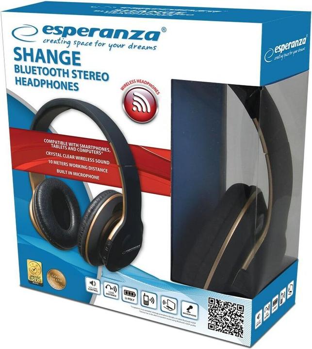 Actual product image Esperanza EH220 Bluetooth headphones with headband, Black (No noise cancelling, 7 h, Wireless)