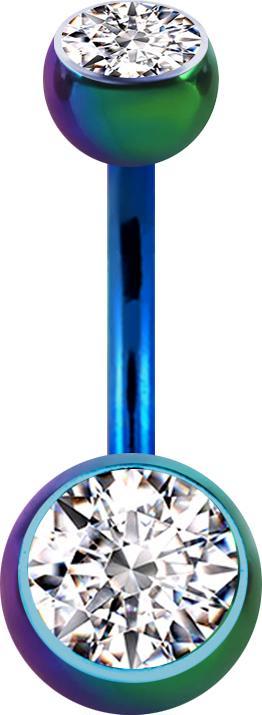 Produktbild Star Piercing Banane farbig mit zwei Kugeln Kristall silber (ohne Messing, Titan G23)