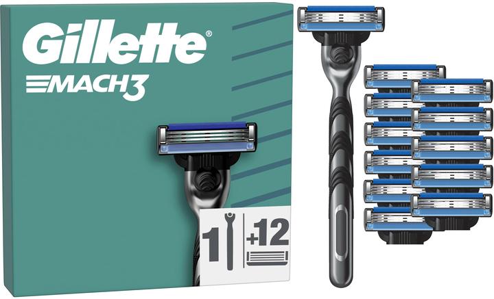 Gillette Mach3 Systemklingen 12er + Handstück Ersatzklingen (1 x)