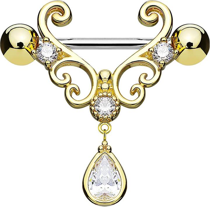 Actual product image Hollywood Body Jewelry Barbell 14k vergoldet Herz filigran mit Anhänger (Surgical steel 316L, Brass)