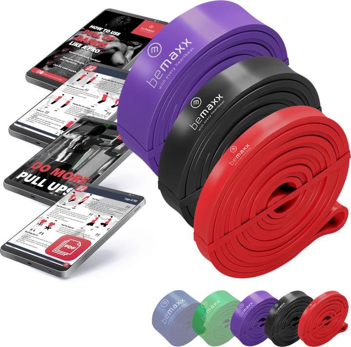 BeMaxx Fitness Klimmzugband 3er-Satz, (Rot, Schwarz, Lila)