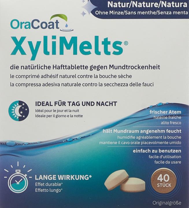 Actual product image Oscimed Sa Adhesive tablets against dry mouth Nature without mint (40 x, 186 ml, 50 g)
